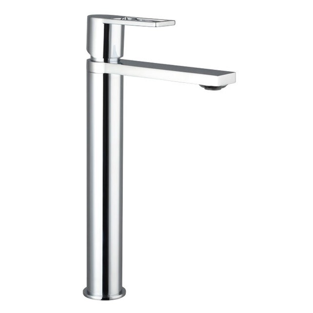 Смеситель Kub для умывальника высокий, с гибкой подводкой 40см, без донного клапана, хром 54-023-crm